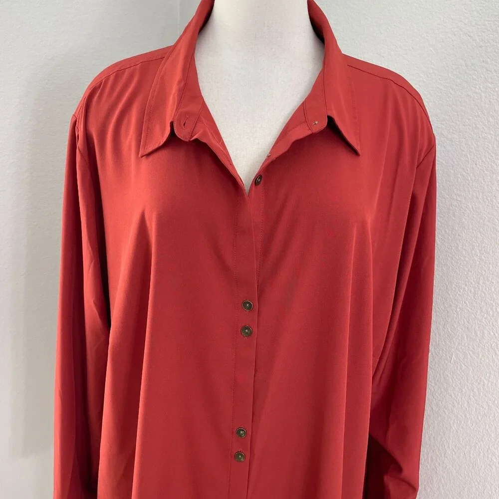 Susan Graver Woman Plus 4XP Rust Button Up Tunic Top Shirt Pockets Long Sleeve - Picture 2 of 10